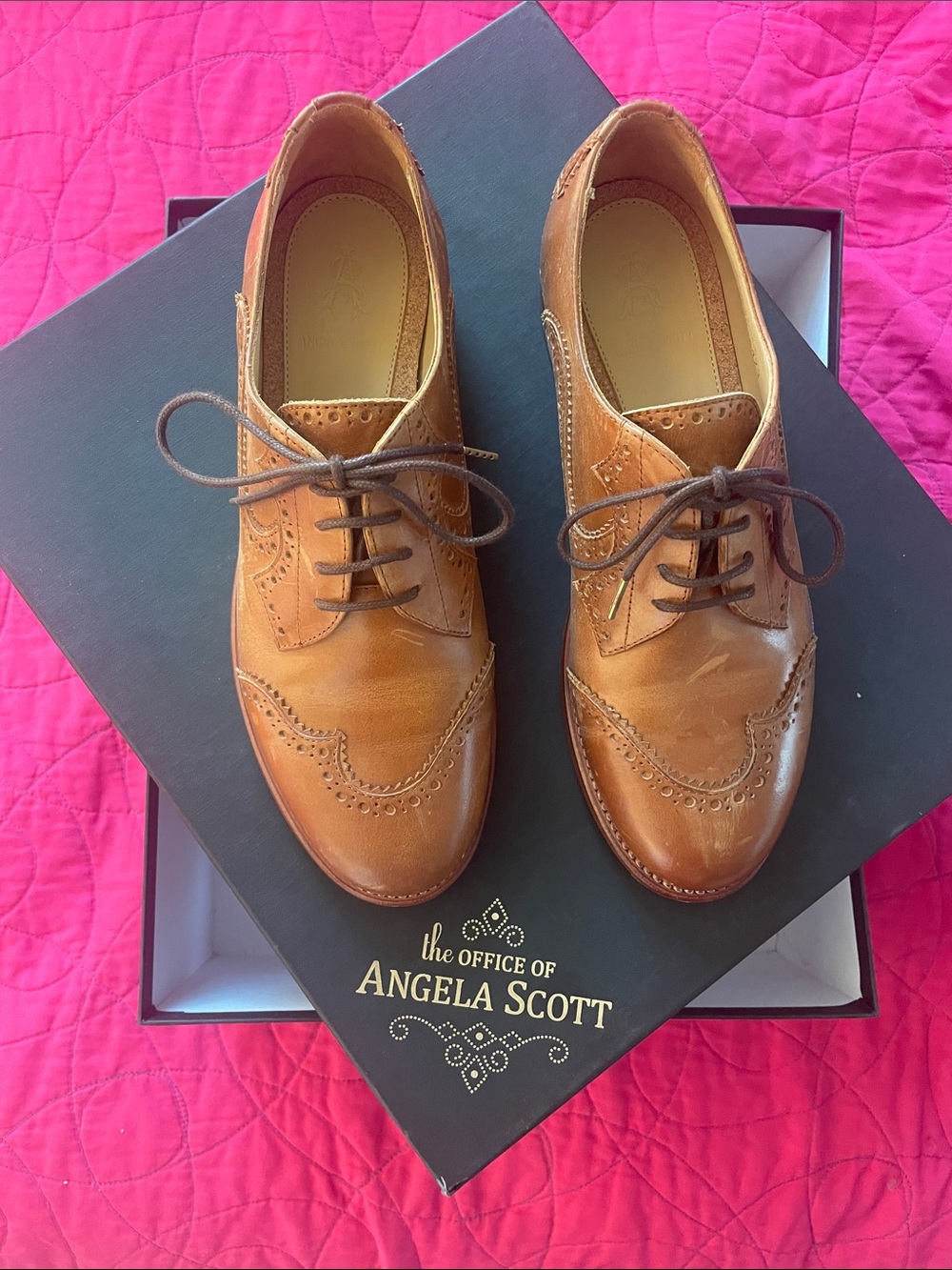 Women’s Tan Leather Wingtip Oxfords